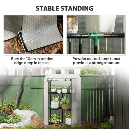 3 Tier Mini Greenhouse with PE Cover, Roll-Up Door, White