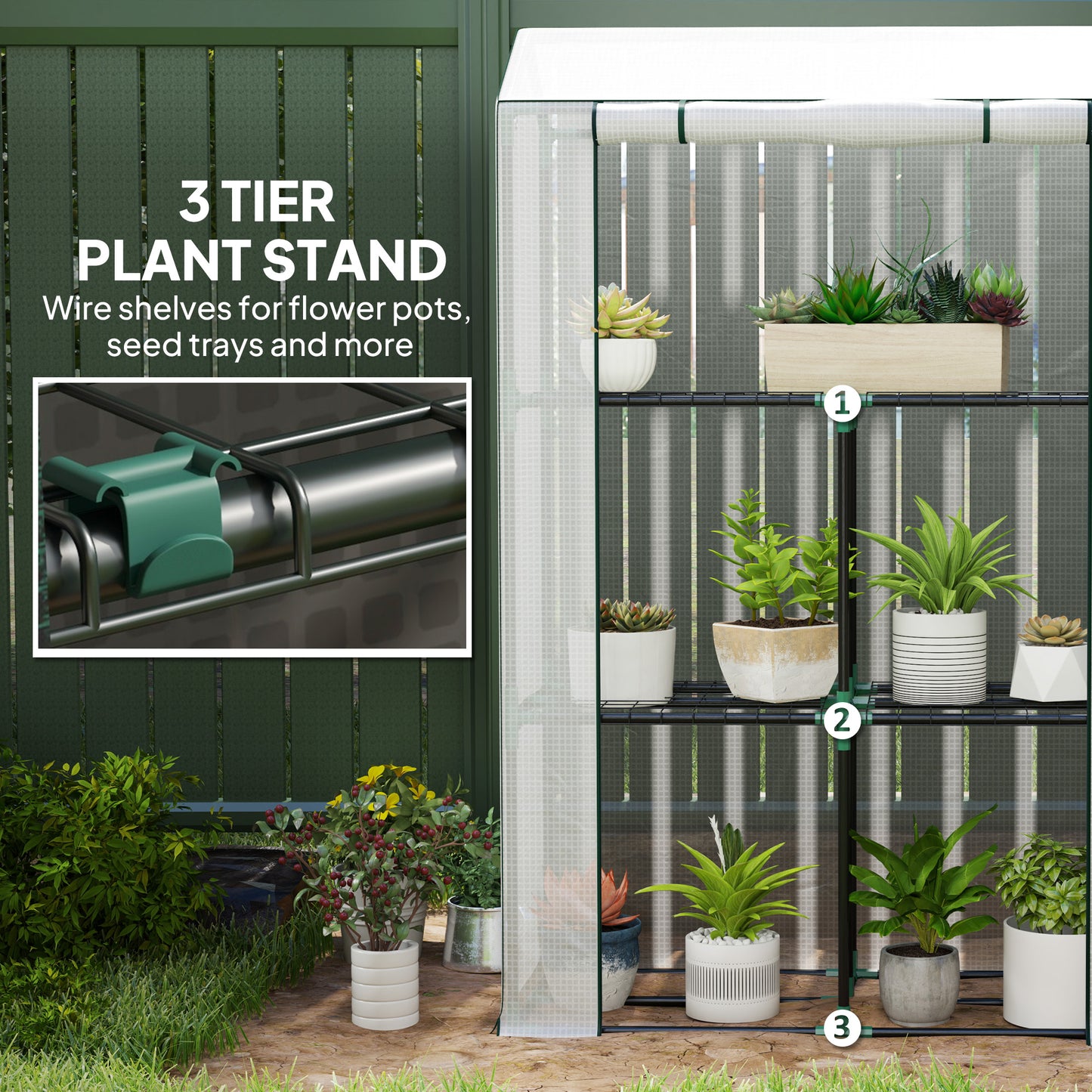 3 Tier Mini Greenhouse with PE Cover, Roll-Up Door, White