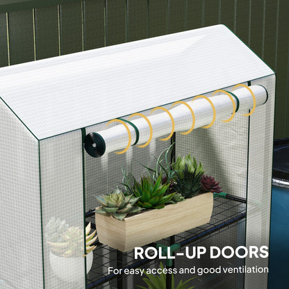 3 Tier Mini Greenhouse with PE Cover, Roll-Up Door, White