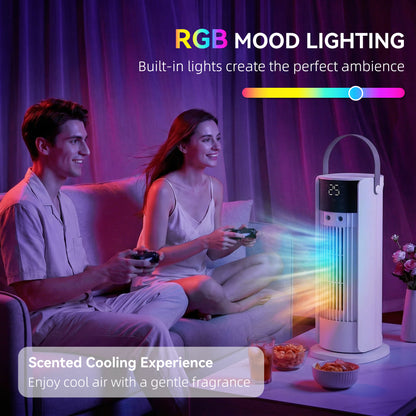 Tower Fan for Bedroom, 16 Inch Mist Desktop Fan with RGB Lights