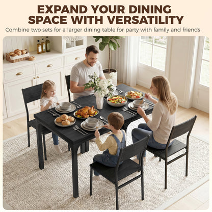 3 Pieces Modern Dining Table Set, Kitchen Table and Chairs for 2, Space Saving Design, Breakfast Nook Table Set with Steel Legs for Kitchen, Small Space, Black Wood Effect