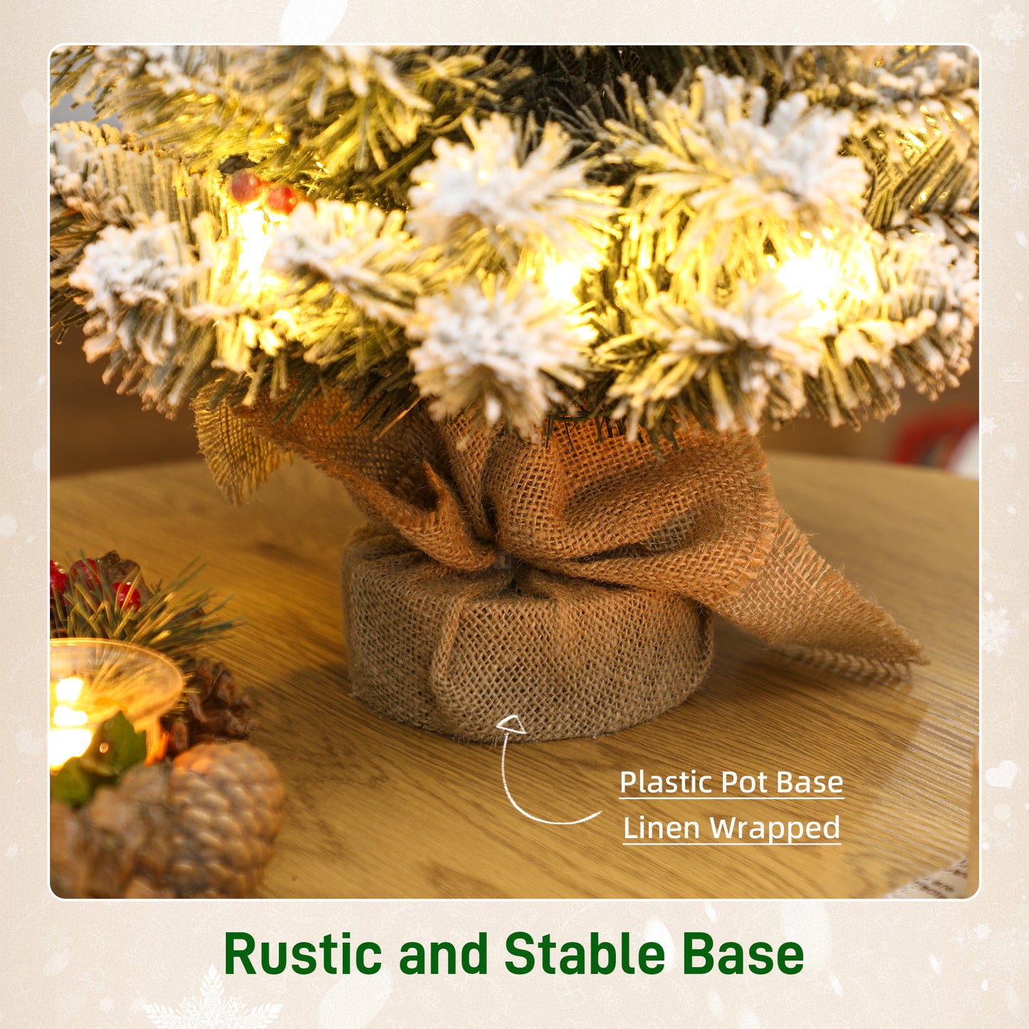 60 cm Prelit Small Christmas Tree, Snow Flocked Tabletop Xmas Tree