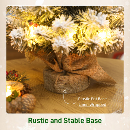 60 cm Prelit Small Christmas Tree, Snow Flocked Tabletop Xmas Tree
