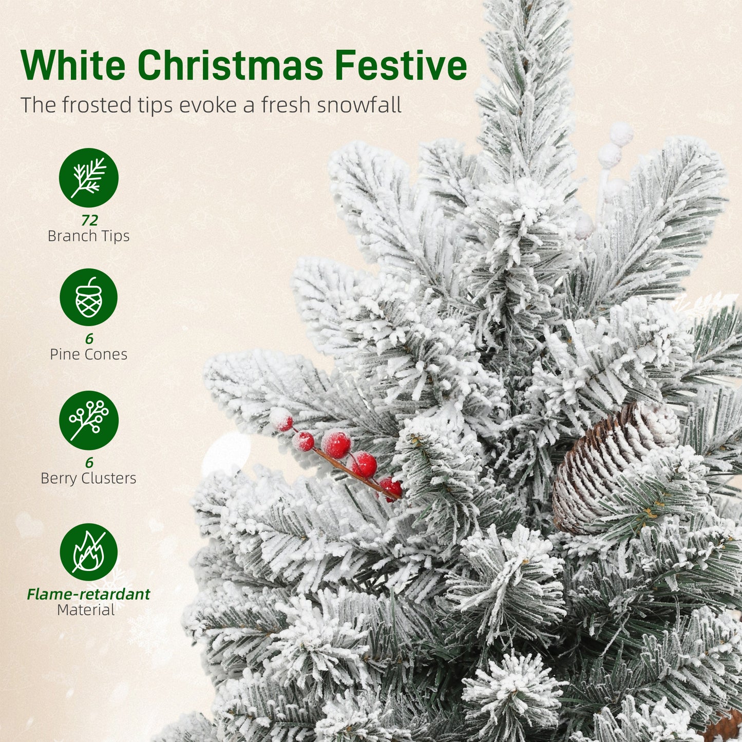 60 cm Prelit Small Christmas Tree, Snow Flocked Tabletop Xmas Tree