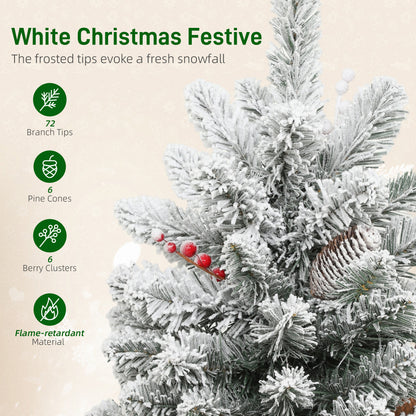 60 cm Prelit Small Christmas Tree, Snow Flocked Tabletop Xmas Tree