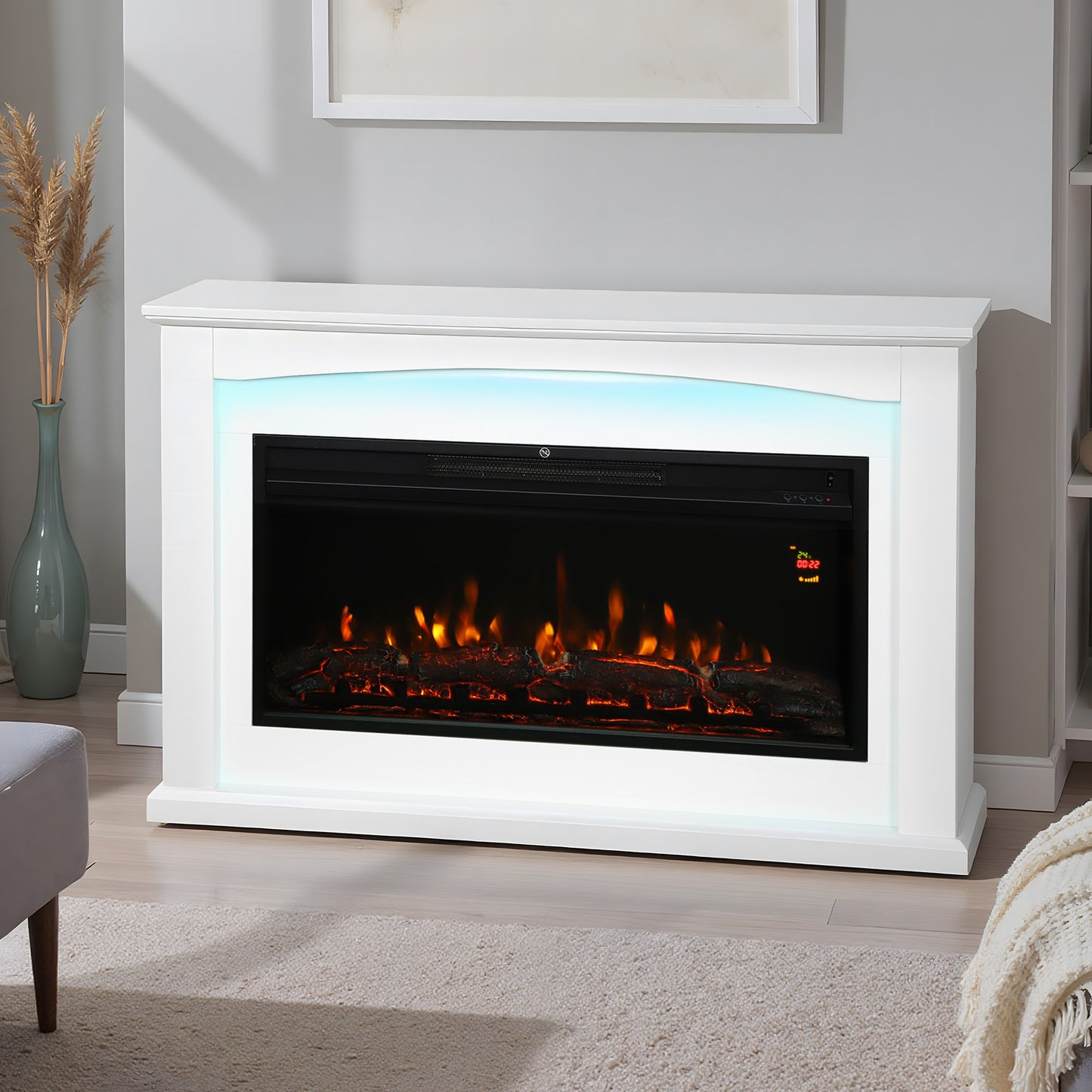 Beautiful Electric Fire and Mantel Reach up to 30 m² Two heat settings 1000W/2000W Inset, White