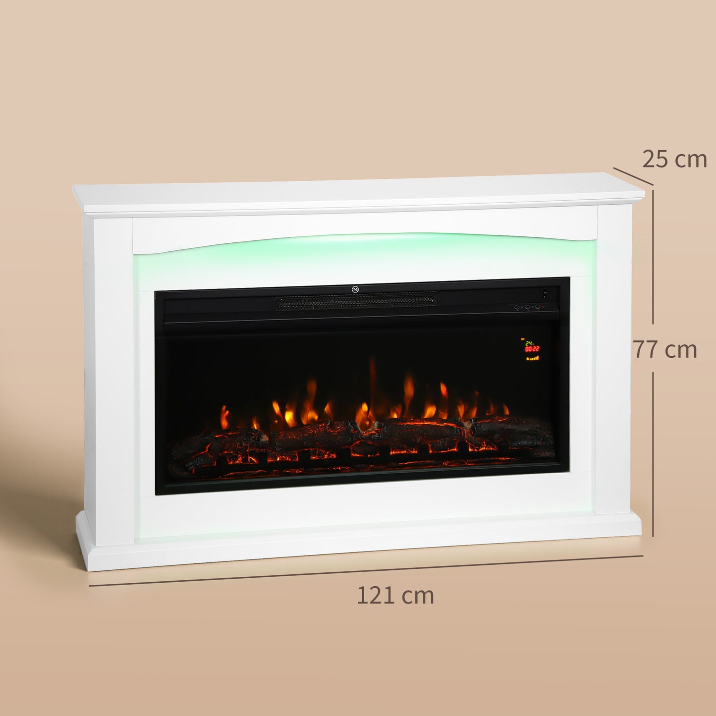 Beautiful Electric Fire and Mantel Reach up to 30 m² Two heat settings 1000W/2000W Inset, White