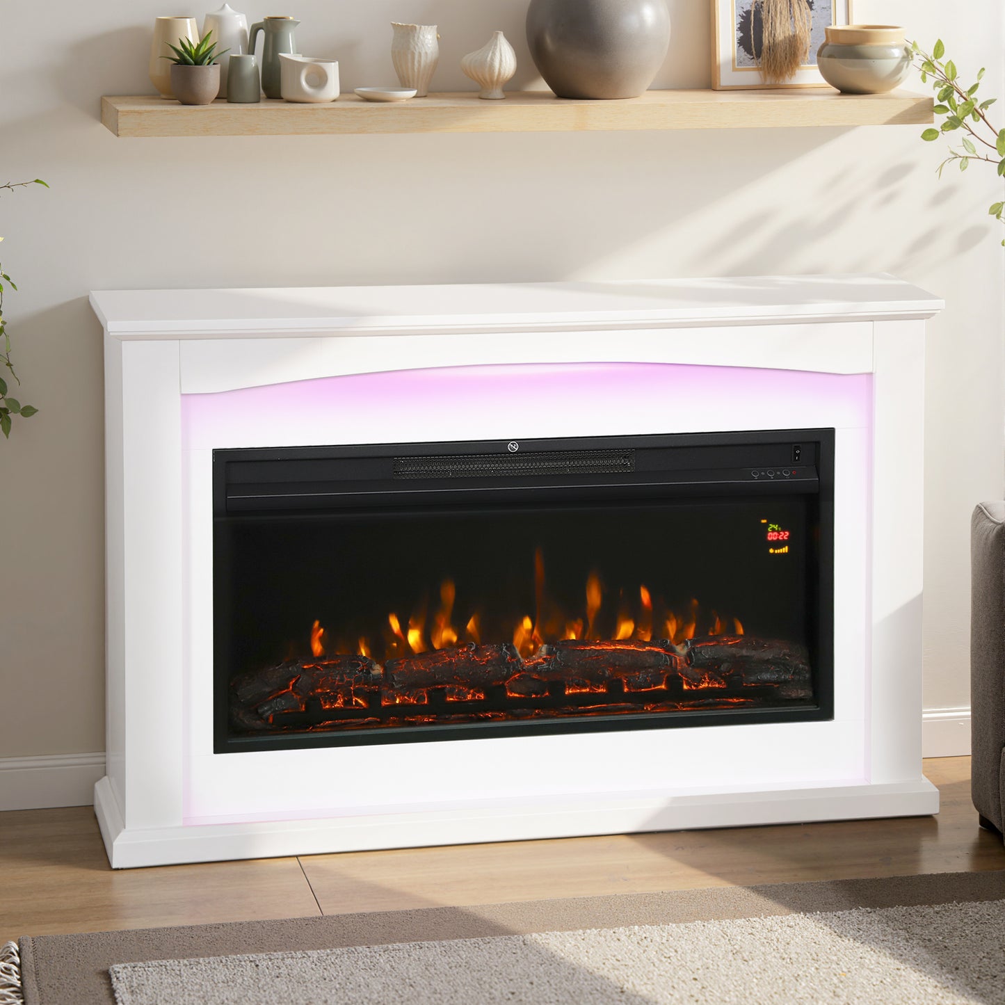 Beautiful Electric Fire and Mantel Reach up to 30 m² Two heat settings 1000W/2000W Inset, White
