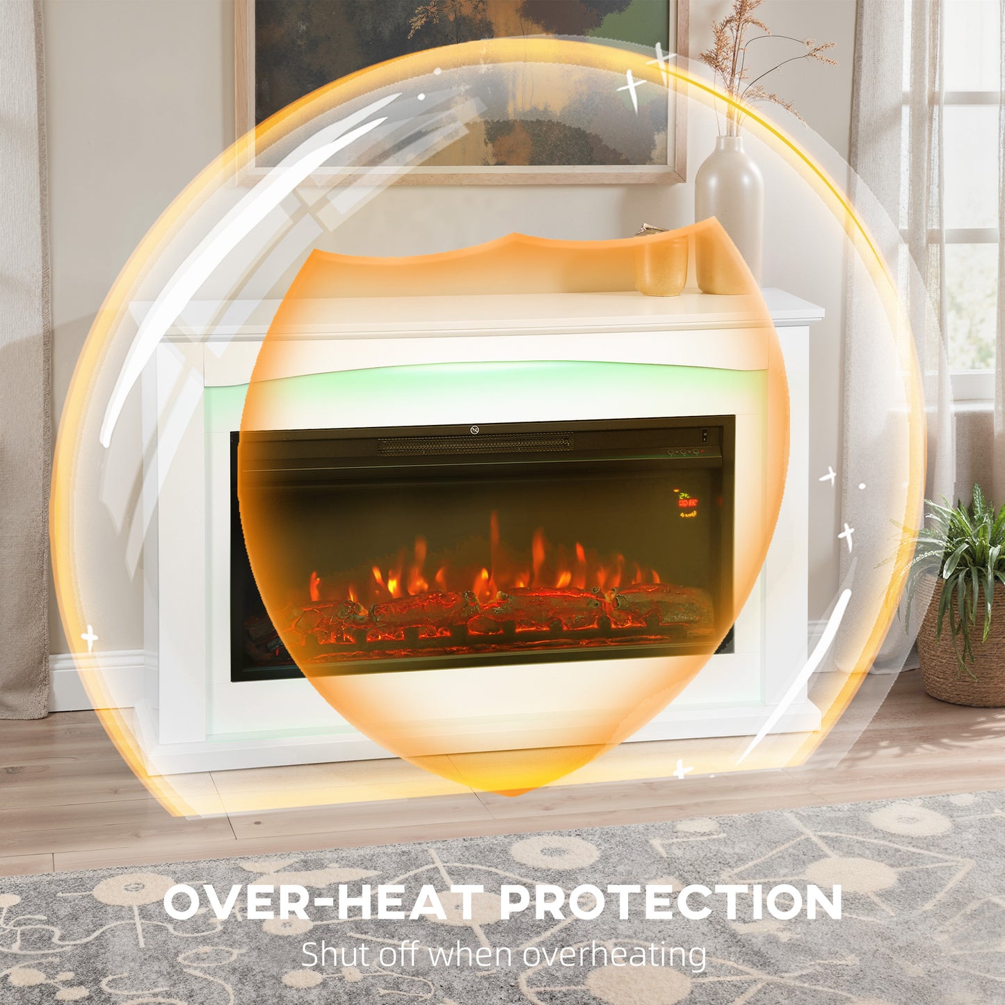 Beautiful Electric Fire and Mantel Reach up to 30 m² Two heat settings 1000W/2000W Inset, White