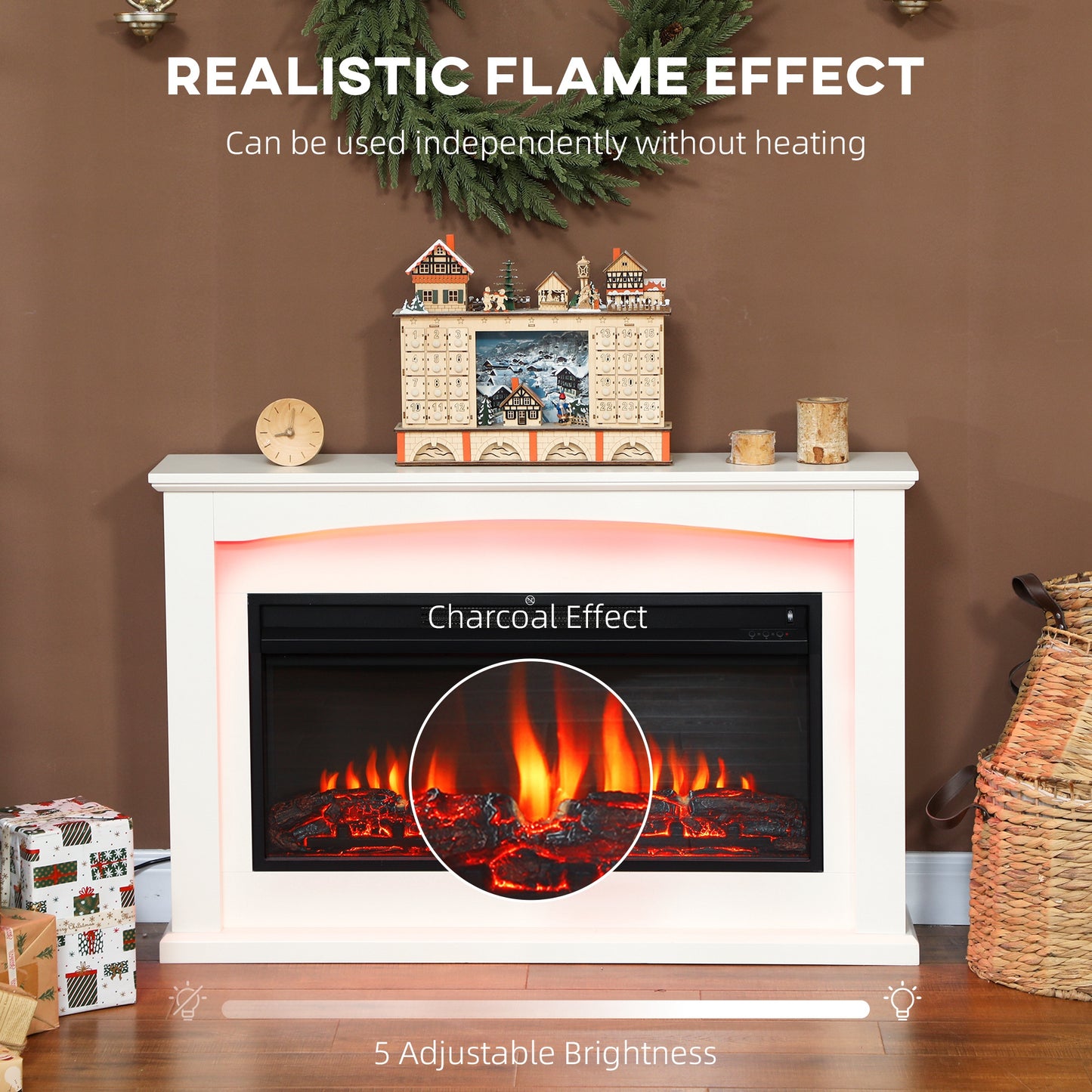 Beautiful Electric Fire and Mantel Reach up to 30 m² Two heat settings 1000W/2000W Inset, White