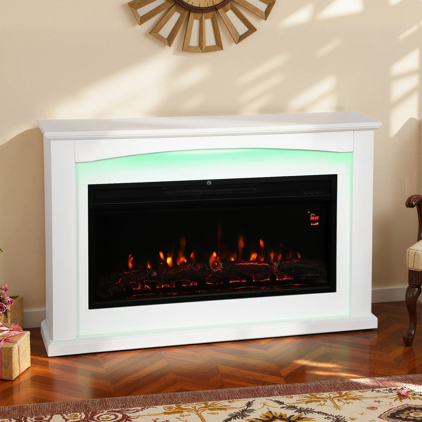 Beautiful Electric Fire and Mantel Reach up to 30 m² Two heat settings 1000W/2000W Inset, White