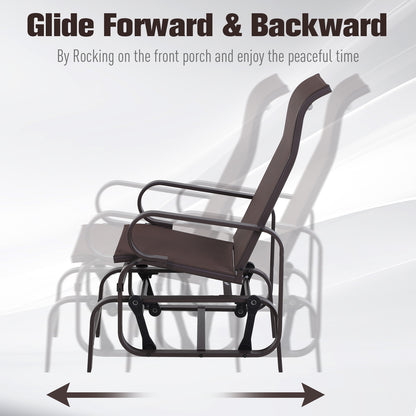 Outdoor Gliding Rocking Chair with Sturdy Metal Frame Garden Comfortable Swing Chair for Patio, Backyard and Poolside, Brown