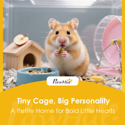 Wooden Hamster Cage, 3 Tier Gerbil Cage with Detachable 32cm Deep Bottom, Hut, Seesaw, Exercise Wheel, Ramps, Light Grey