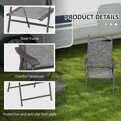 2 Pieces Folding Patio Camping Chairs Set, Sports Chairs for Adults with Armrest, Mesh Fabric Seat for Lawn