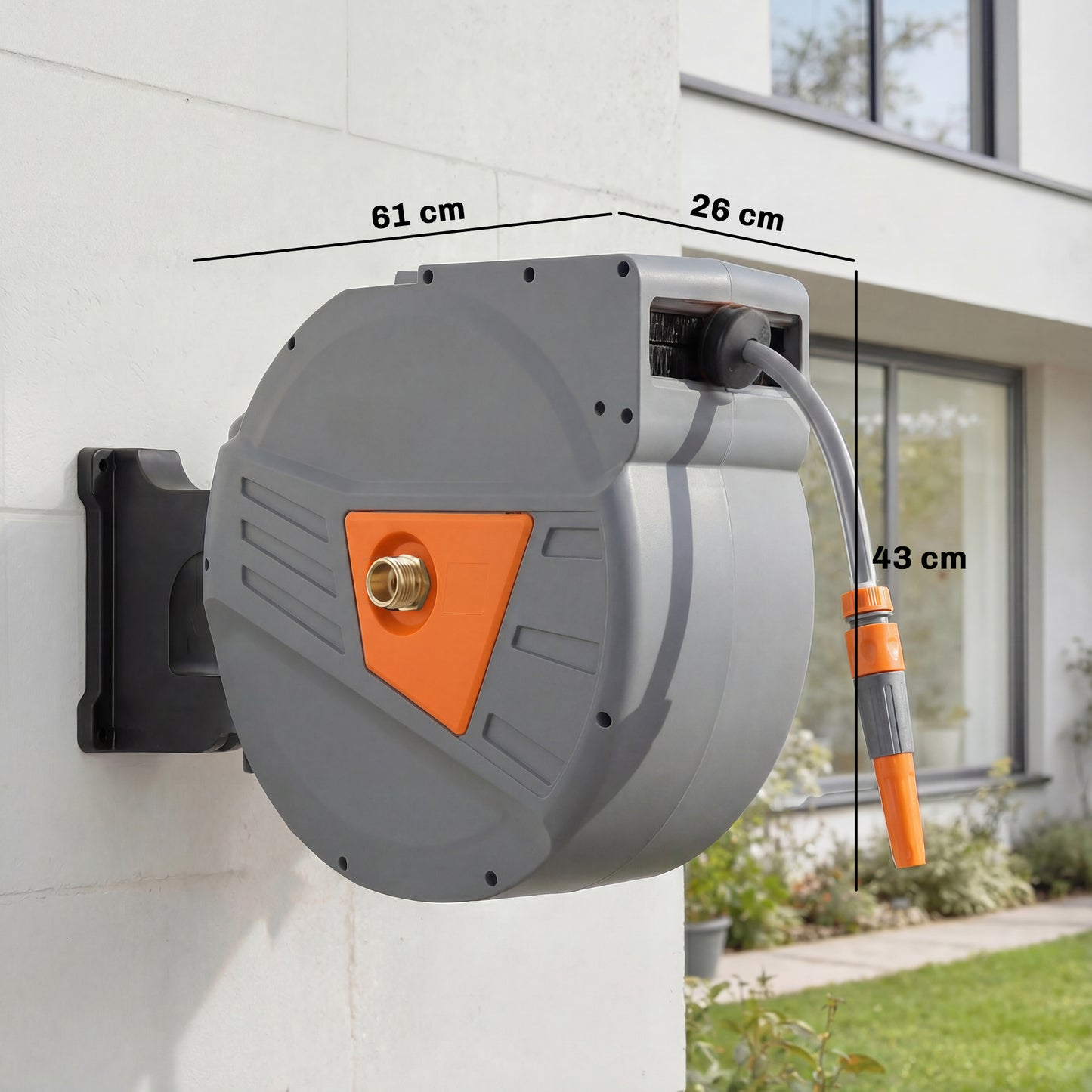 Retractable Hose Reel Wall Mounted, 40+2m Hose Pipe Reel, Orange