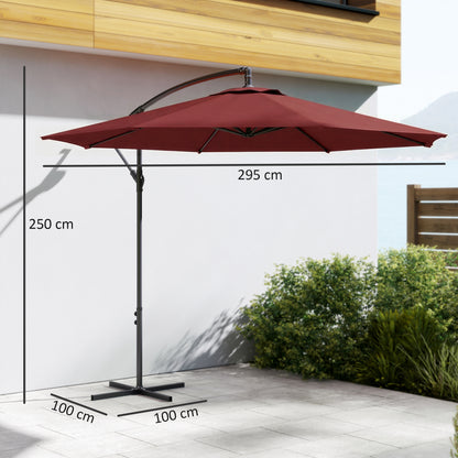 3(m) Garden Banana Parasol Cantilever Umbrella w/ Base, Wine Red