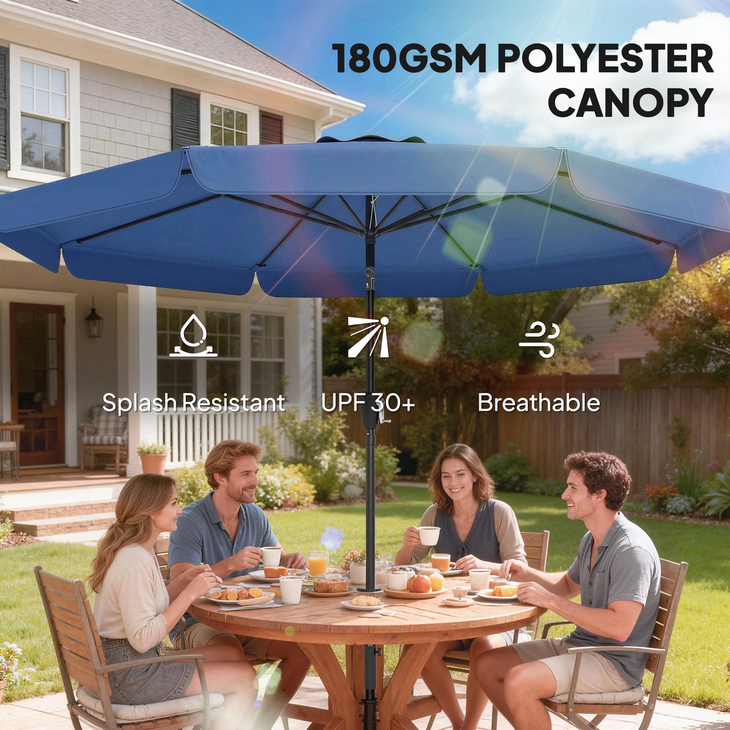 3 m Garden Parasol with Tilt & Crank, UPF30+ Outdoor Table Umbrella