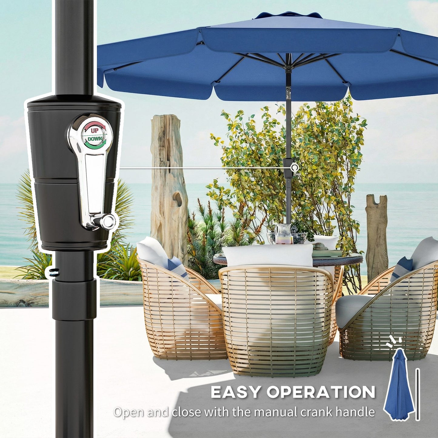 3 m Garden Parasol with Tilt & Crank, UPF30+ Outdoor Table Umbrella