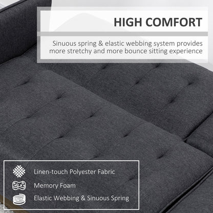 Upholstered Click Clack Sofa Bed, Linen-Feel 3 Seater Sofa Bed with Storage and Cupholders, Grey