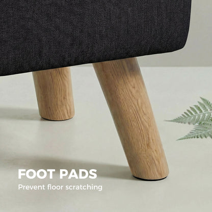 Modern Footstool, Fabric Foot Rest with Rubber Wood Legs, Black