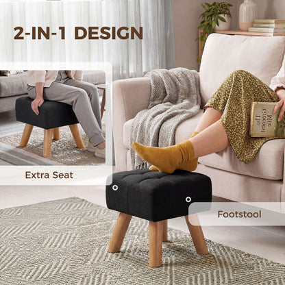 Modern Footstool, Fabric Foot Rest with Rubber Wood Legs, Black