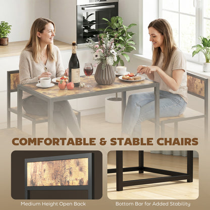 3 Piece Dining Table Set with Metal Frame Rustic Brown