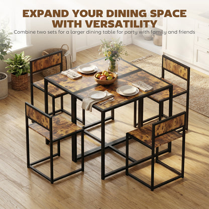 3 Piece Dining Table Set with Metal Frame Rustic Brown