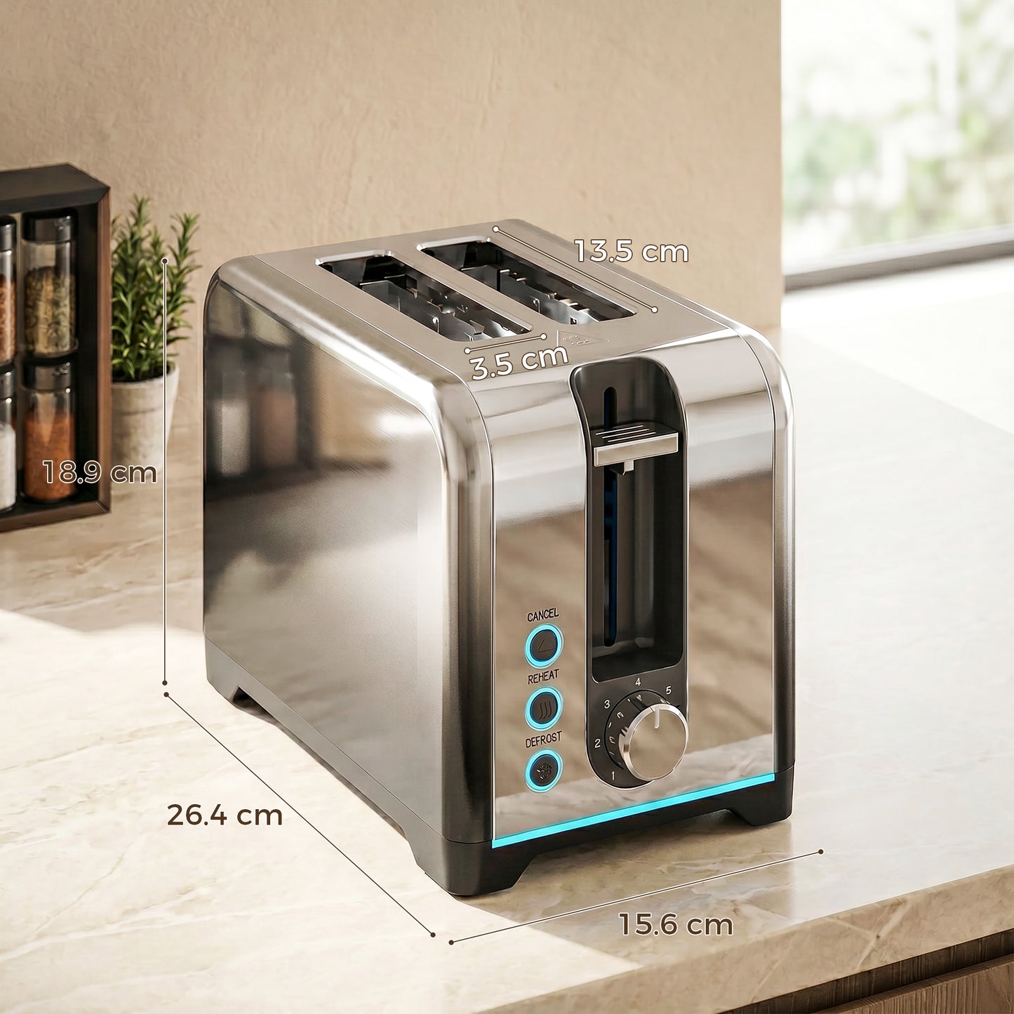 2 Slice Toaster with 7 Browning Levels, Reheat, Defrost and Cancel Functions, Self-Centring Slots, Auto Shut-Off, Removable Crumb Tray, 930W, Black