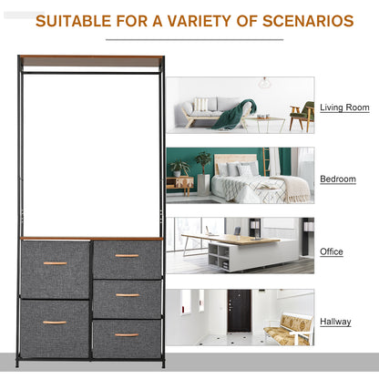 Storage Coat Rack Hallway Bedroom Organiser Shelves w/ Hanger, 5 Drawer