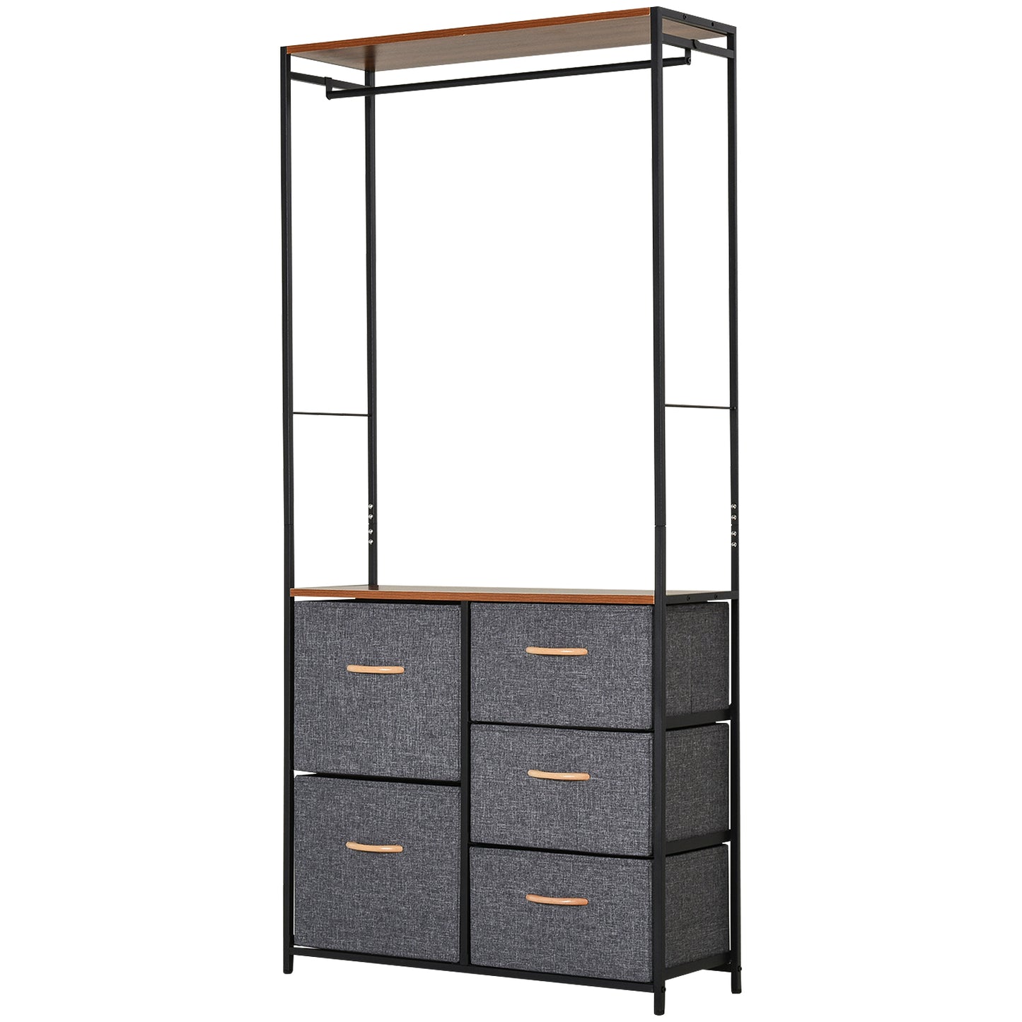 Storage Coat Rack Hallway Bedroom Organiser Shelves w/ Hanger, 5 Drawer