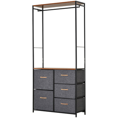 Storage Coat Rack Hallway Bedroom Organiser Shelves w/ Hanger, 5 Drawer