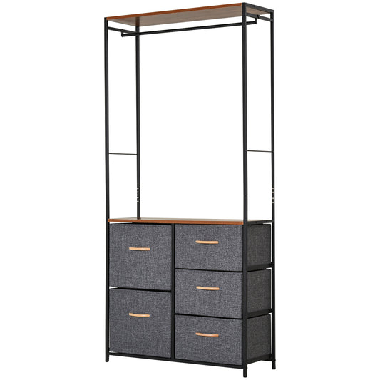 Storage Coat Rack Hallway Bedroom Organiser Shelves w/ Hanger, 5 Drawer