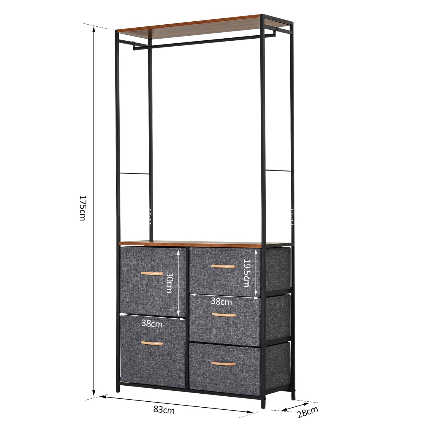Storage Coat Rack Hallway Bedroom Organiser Shelves w/ Hanger, 5 Drawer