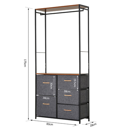 Storage Coat Rack Hallway Bedroom Organiser Shelves w/ Hanger, 5 Drawer