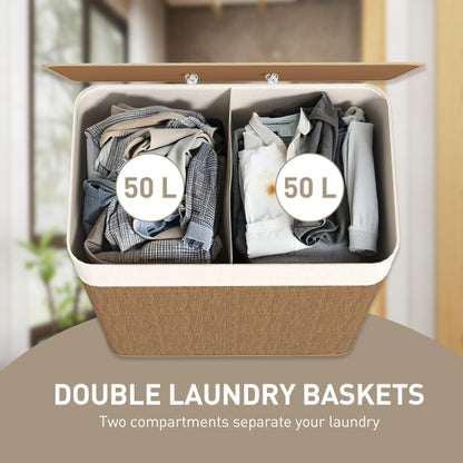 100L Laundry Basket with Lid, Washing Basket for Bathroom, Brown