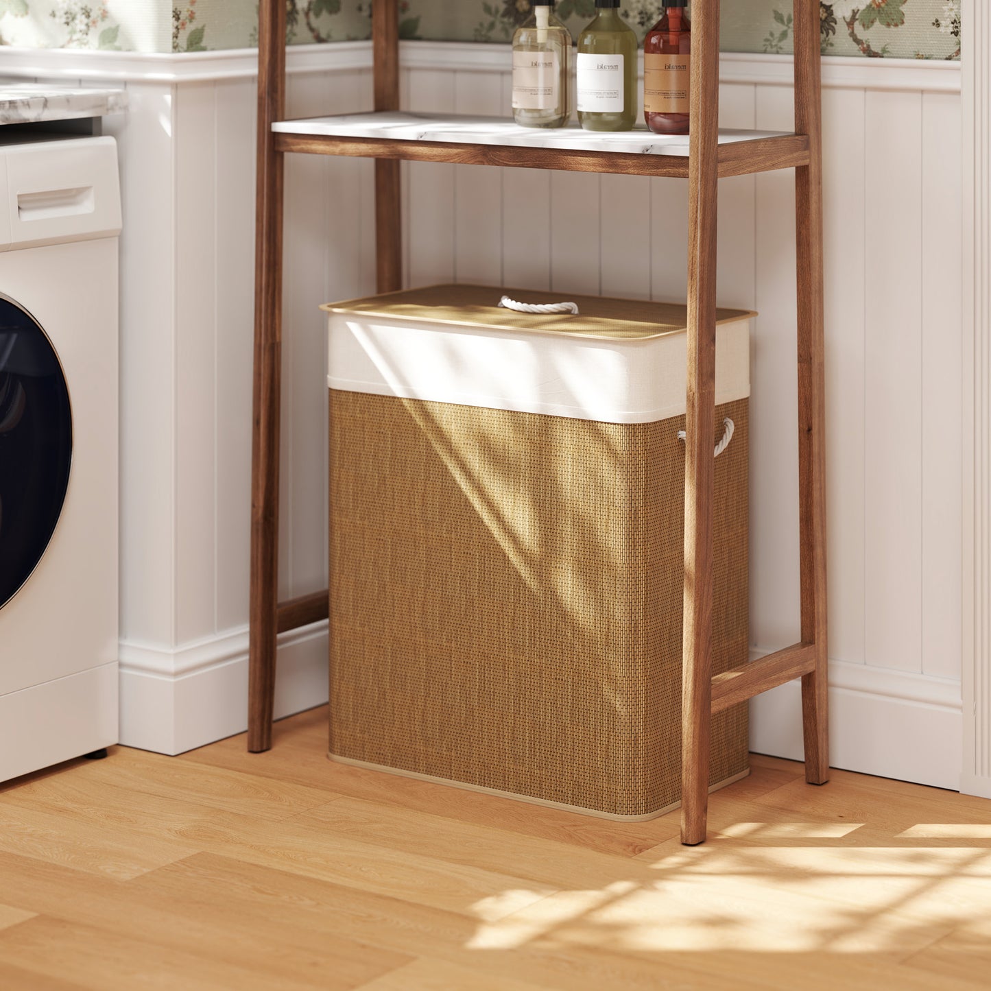 100L Laundry Basket with Lid, Washing Basket for Bathroom, Brown
