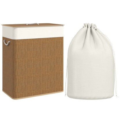 100L Laundry Basket with Lid, Washing Basket for Bathroom, Brown