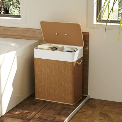 100L Laundry Basket with Lid, Washing Basket for Bathroom, Brown