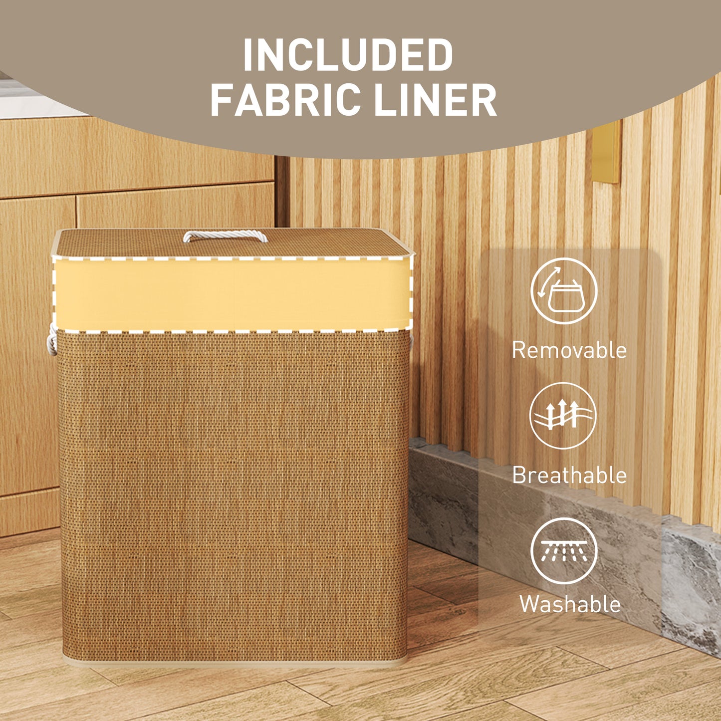 100L Laundry Basket with Lid, Washing Basket for Bathroom, Brown