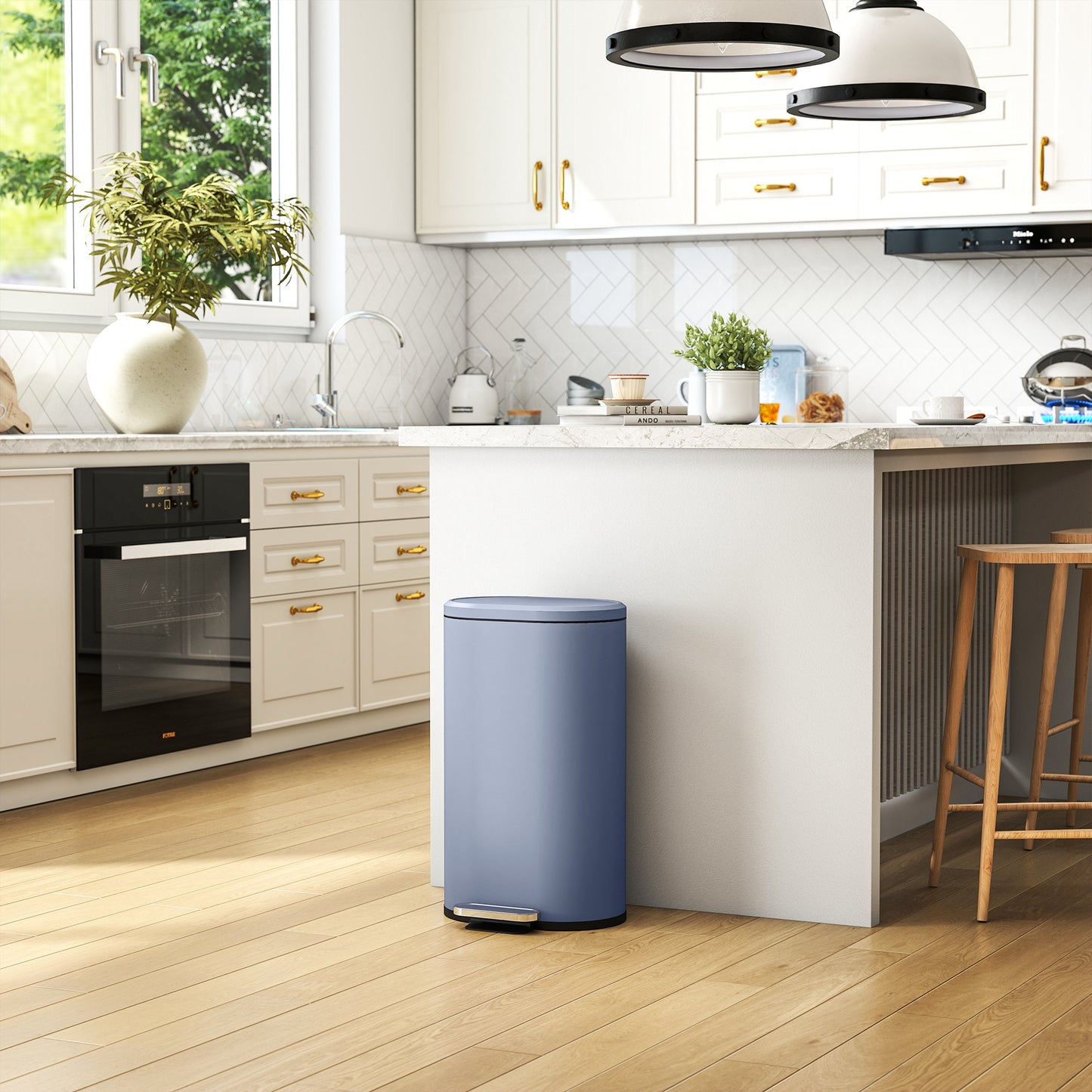 Slim Rectangular Pedal Bin with Soft-Close Lid, 30L Kitchen Bin, Grey