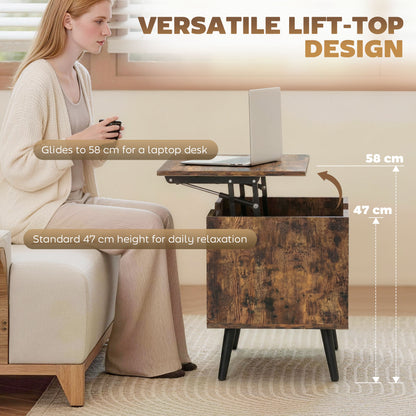 Lift Top Coffee Table Hidden Storage 75 cm Rustic Brown