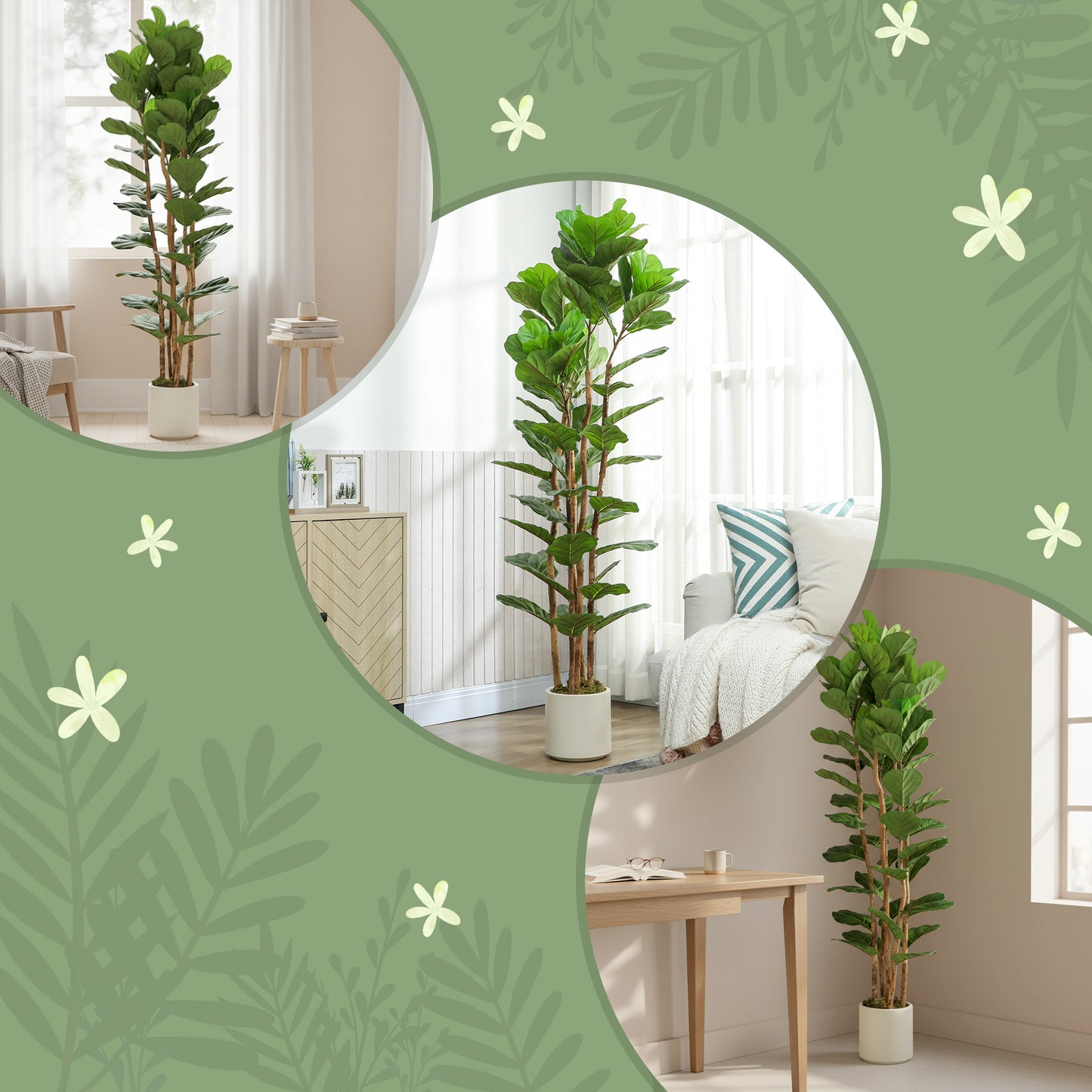 180cm Artificial Fiddle Leaf Fig Tree with Solid Wood Trunks