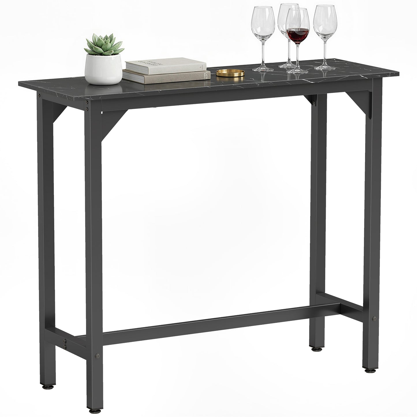Bar Table Coffee Table with Adjustable Footpads Black Marble Effect