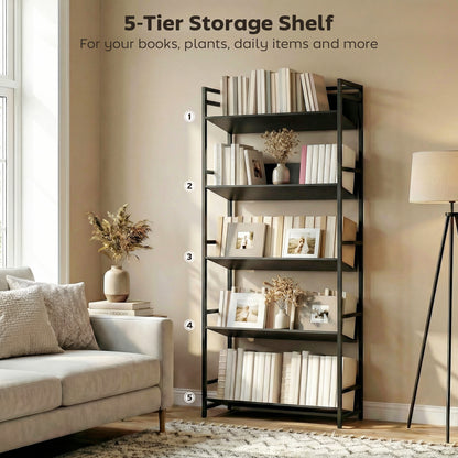 Bookshelf Anti-Slip Design 5-Tier Black