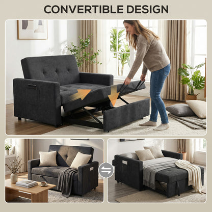 2 Seater Sofa Bed Convertible Bed Settee with Pillows, Black