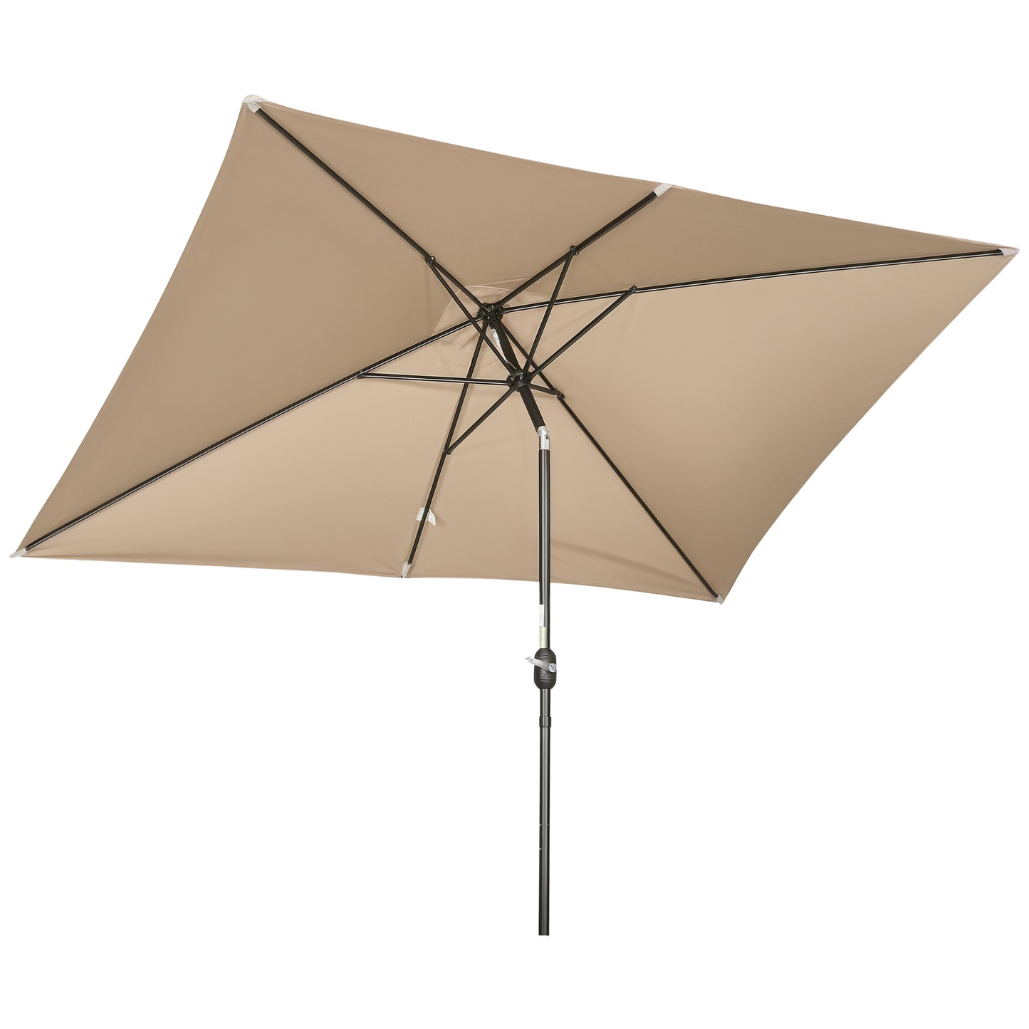 3x2m Patio Parasol Canopy Tilt Crank 6 Ribs Sun Shade Garden Khaki