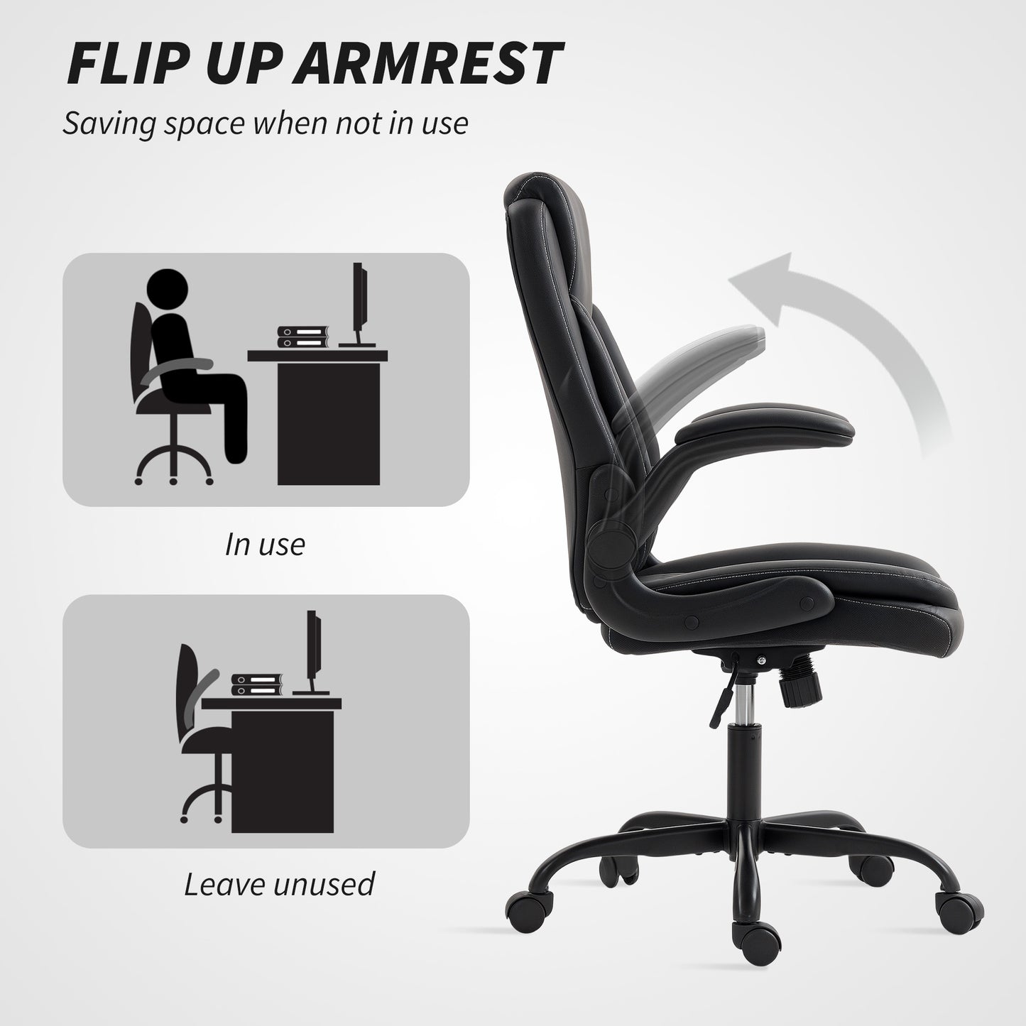 PU Leather Office Desk Chair with Thick Cushion, Black