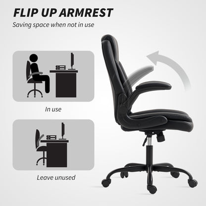 PU Leather Office Desk Chair with Thick Cushion, Black