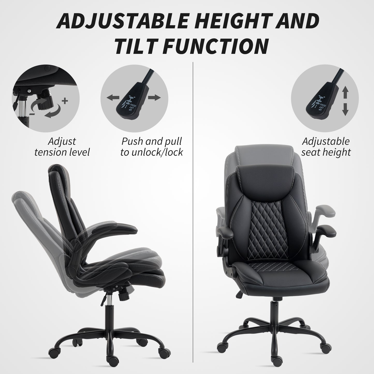 PU Leather Office Desk Chair with Thick Cushion, Black