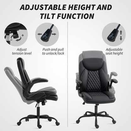 PU Leather Office Desk Chair with Thick Cushion, Black